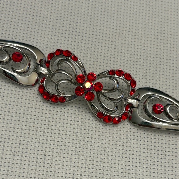 Rhinestone Jewelry Collection Red and Silver Women's Bracelet 7” EUC - Picture 6 of 10